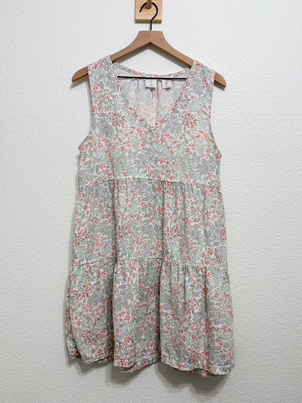 Joie 100% Linen Floral Print Sleeveless Tiered Cottagecore Mini Dress